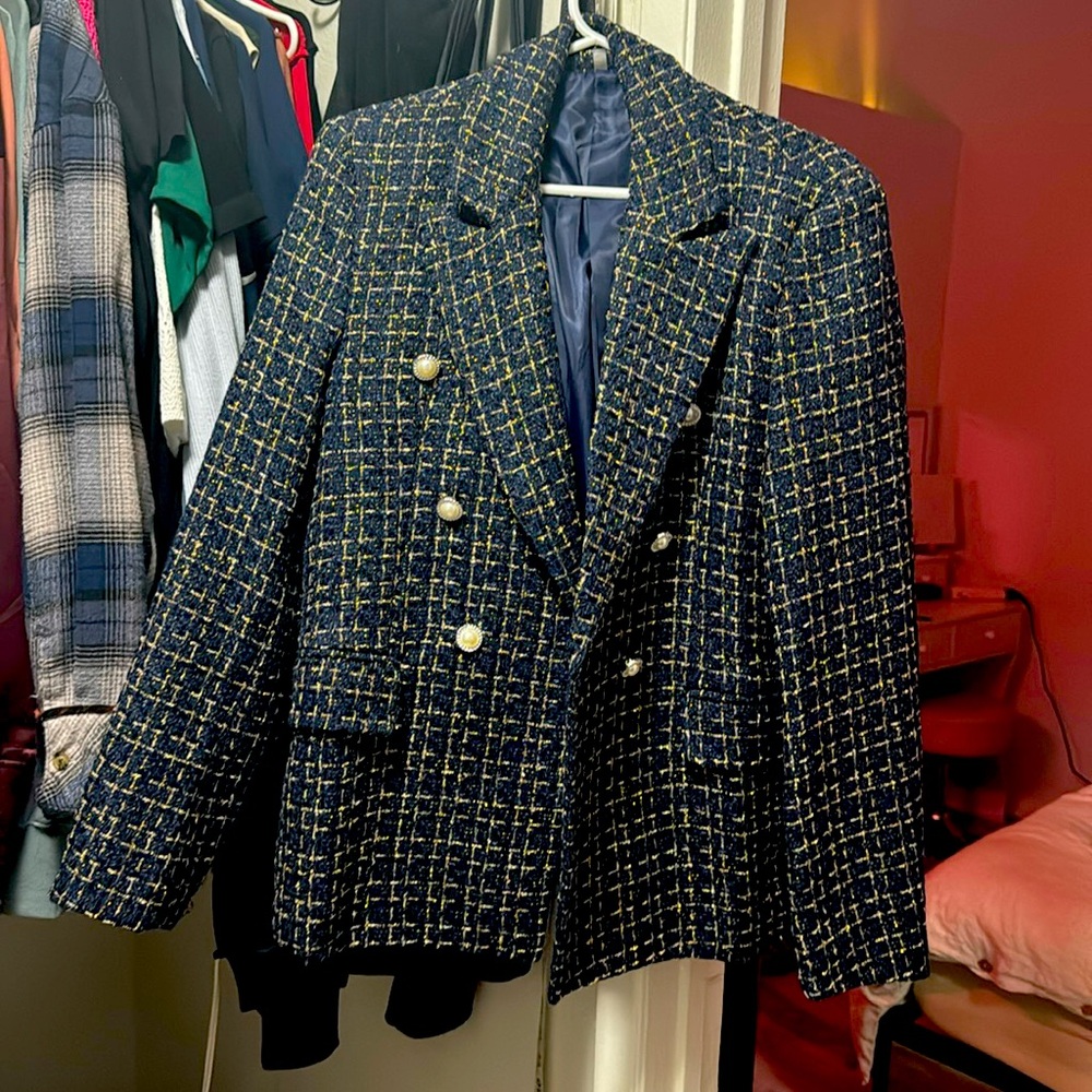 Gold and navy blue blazer